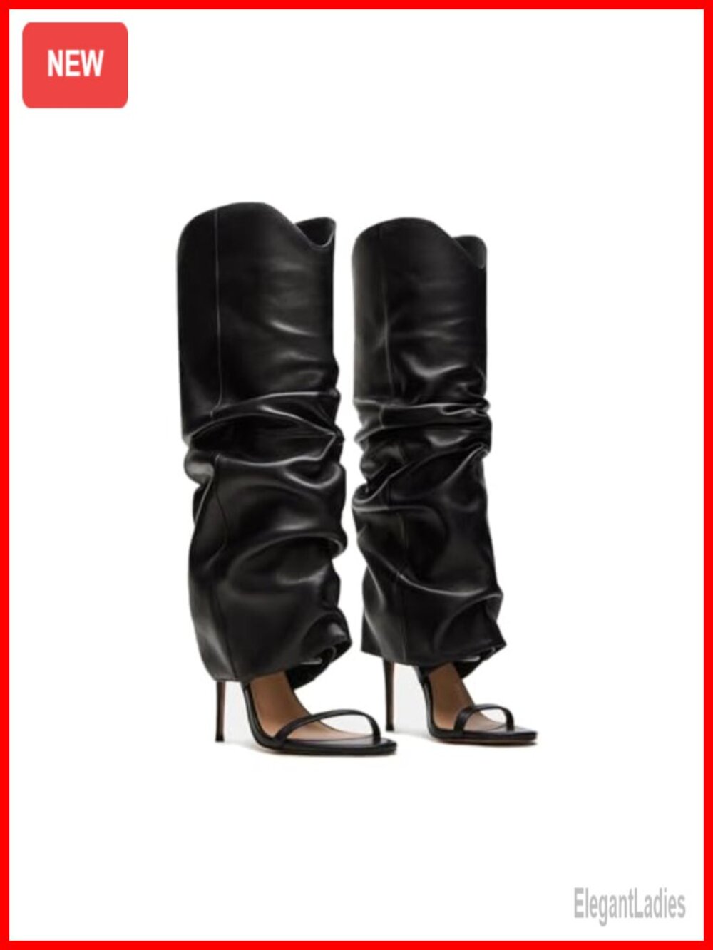 Women's Slouchy Knee High Stiletto Heel Open Toe Pull On Boots